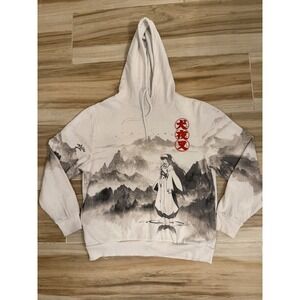 Inuyasha Kikyo Anime Hoodie White Graphic Pullover Sweatshirt Mens Medium